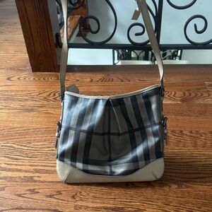 Stylish Plaid Shoulder Bag - Gray and Tan